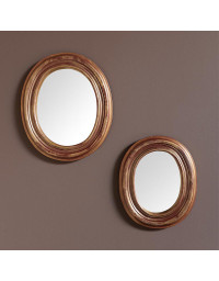 Duo 2 Miroirs Ovales Or Bois de Manguier 36x30cm
