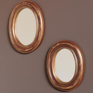Duo 2 Miroirs Ovales Or Bois de Manguier 36x30cm
