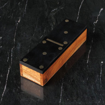 Boîte de jeux Dominos Bois Acacia Résine noir doré 5x7x20cm
