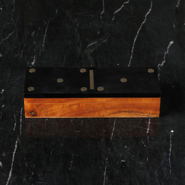 Boîte de jeux Dominos Bois Acacia Résine noir doré 5x7x20cm