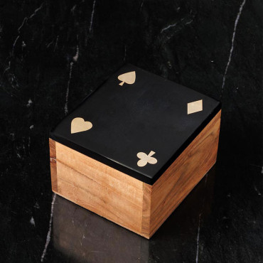 Boîte de Jeux Carte Dés Acacia 9x11x11cm