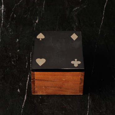 Boîte de Jeux Carte Dés Acacia 9x11x11cm