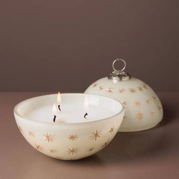 Bougie Boule étoilée 3 Mèches Verre 12cm