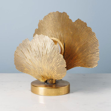 Lampe à Poser décorative 2 Feuilles Ginkgo Fer doré 15x32x33cm