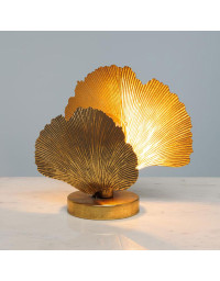 Lampe à Poser décorative 2 Feuilles Ginkgo Fer doré 15x32x33cm