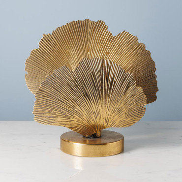 Lampe à Poser décorative 2 Feuilles Ginkgo Fer doré 15x32x33cm