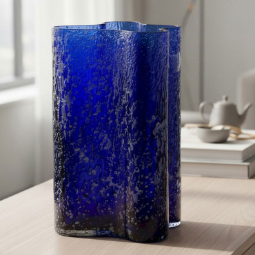Vase Volcanique Bleu Verre 20x20x30cm