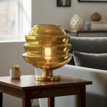 Lampe à Poser Helios Moutarde Verre 29x29x29cm