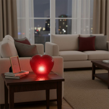 Lampe à Poser Affection Coeur rouge Verre bullé 32x17x28cm