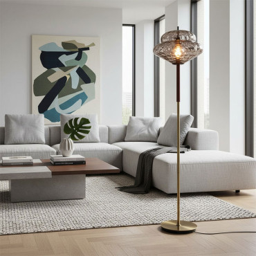 Lampadaire Osana Led Verre fumée gris métal 45x45x160cm