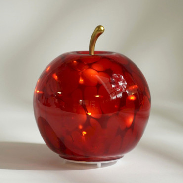 Lampe à Poser Led Pomme rouge verre 15x15x17cm