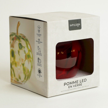 Lampe à Poser Led Pomme rouge verre 15x15x17cm