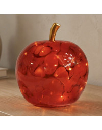 Lampe à Poser Led Grande Pomme Rouge verre 22x22x24cm