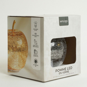 Lampe à Poser Led Grande Pomme Rouge verre 22x22x24cm
