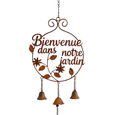 Cloche carillon Bienvenue au jardin 27x6x80cm