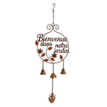 Cloche carillon Bienvenue au jardin 27x6x80cm