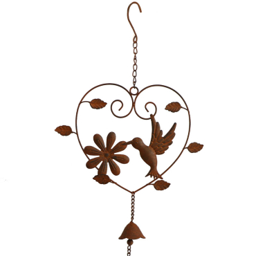 Cloche carillon coeur oiseau 33x6x71cm