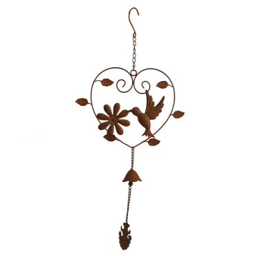 Cloche carillon coeur oiseau 33x6x71cm