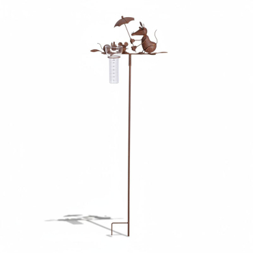 Pluviomètre Souris à l'Ombrelle Métal Rouillé 32x22x119cm