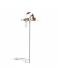 Pluviomètre Souris à l'Ombrelle Métal Rouillé 32x22x119cm