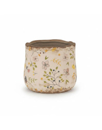 Cache pot fleuri céramique jaune 11x10cm