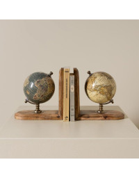 Serre-livres Mappemondes bois Manguier 42x13x21cm