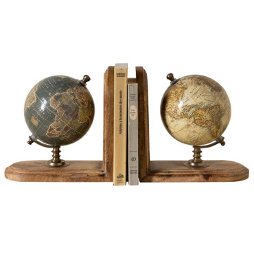 Serre-livres mappemondes bois Manguier 42x13x21cm