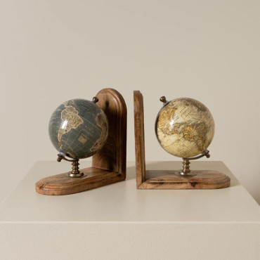 Serre-livres mappemondes bois Manguier 42x13x21cm