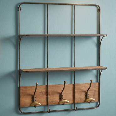 Étagère murale 3 patères 60x13x84cm