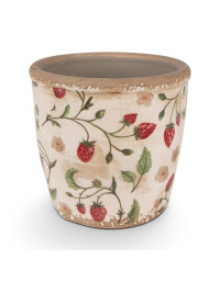 Pot de fleurs Fraises beige rouge céramique 14x13x13cm