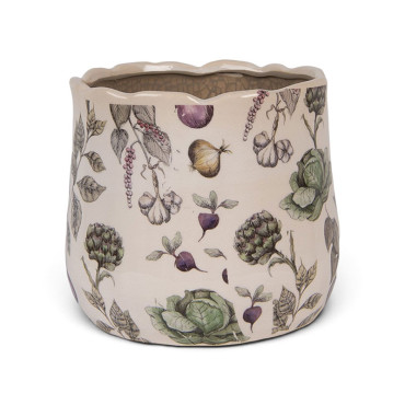 Pot de fleurs légumes beige céramique 18x18x16cm