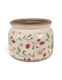 Pot de fleurs strawberries beige rouge céramique 20x20x15cm