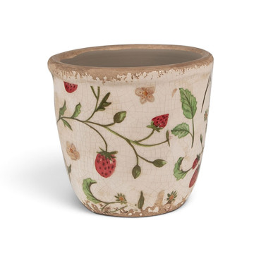 Pot de fleurs Fraise beige rouge céramique 11x11x10cm