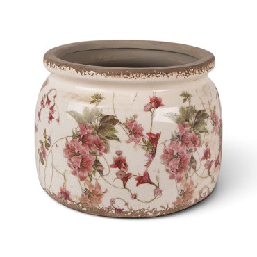 Pot de fleur rose céramique beige 15x20x20cm