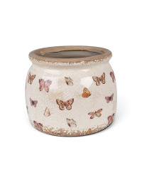 Pot de fleurs d'intérieur beige à papillons 16x13cm