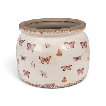 Pot de fleurs intérieur beige à papillons 20x15cm