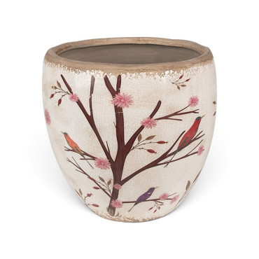 Pot de fleurs d'intérieur beige et marron en céramique14x13cm