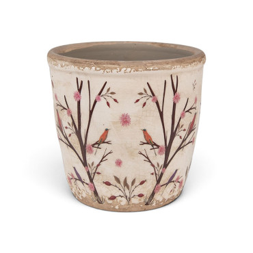Pot de fleurs beige marron céramique 14x14x13 cm