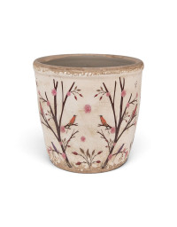 Pot de fleurs beige marron céramique 14x14x13 cm
