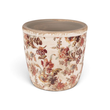 Pot de fleurs céramique beige rose 13x13cm