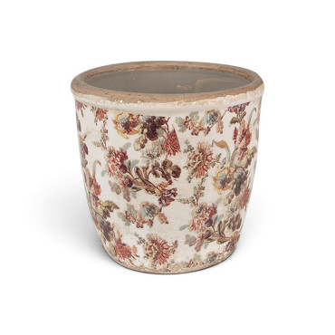 Pot motif floral rose céramique beige 13x14x14cm