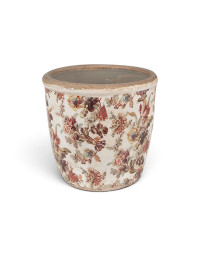Pot motif floral rose céramique beige 13x14x14cm
