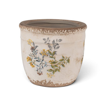 Pot de fleurs d'intérieur beige et jaune en céramique fleurs 13x11 cm