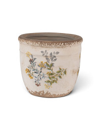 Pot de fleurs d'intérieur beige et jaune en céramique fleurs 13x11 cm