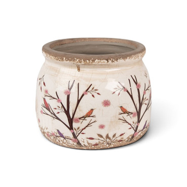 Pot de fleurs céramique branches beige marron 12x10cm