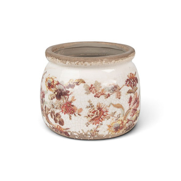Pot de fleurs céramique beige rose 12x12x10cm