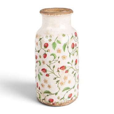 Vase fraises beige rouge céramique 15x32cm
