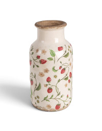 Vase céramique fraise rouge beige 14x14x26cm