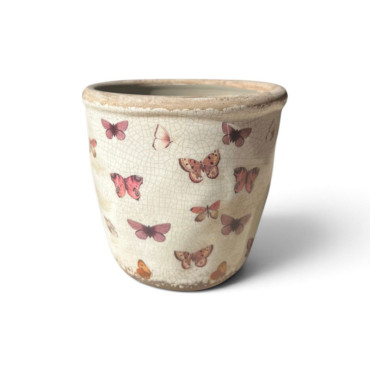 Pot de fleurs céramique beige rose 13x12x12cm