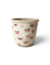 Pot de fleurs céramique beige rose 13x12x12cm